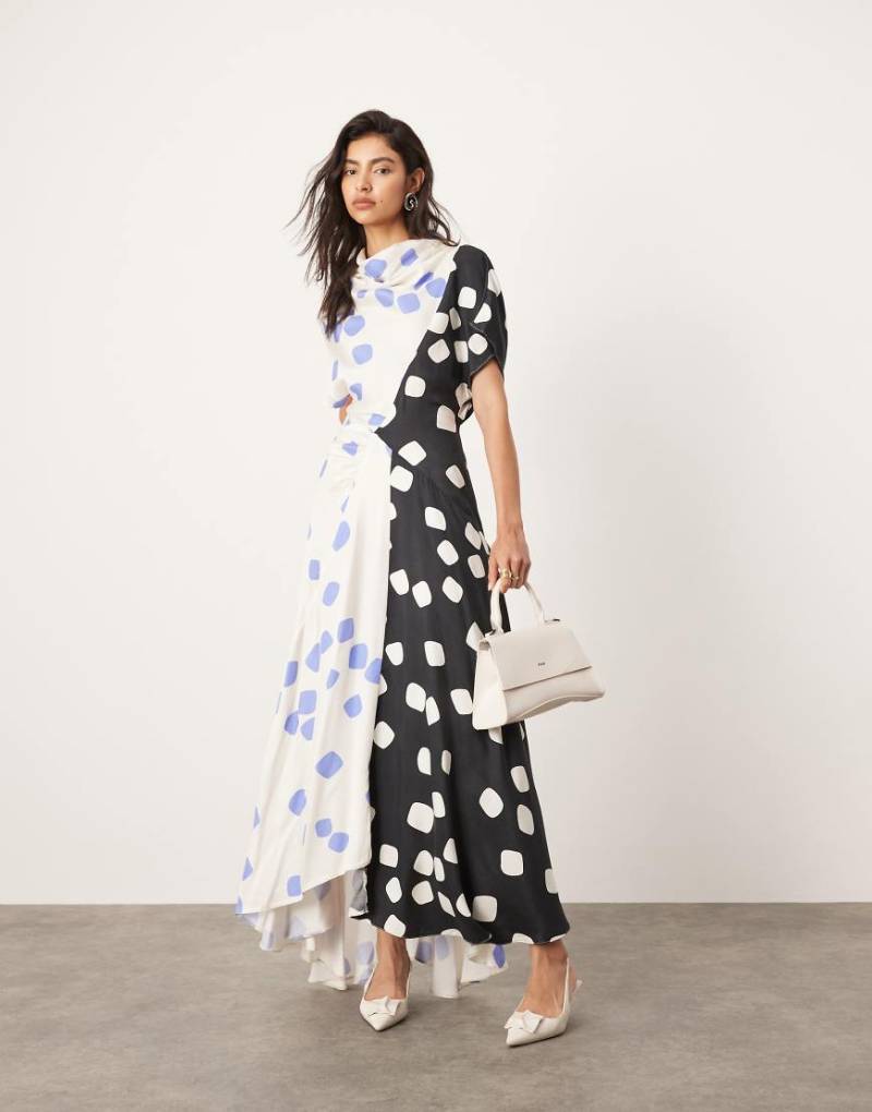 ASOS EDITION - Midikleid mit gepunktetem Farbblockdesign, asymmetrischem Saum und Wasserfallausschnitt-Bunt von ASOS EDITION