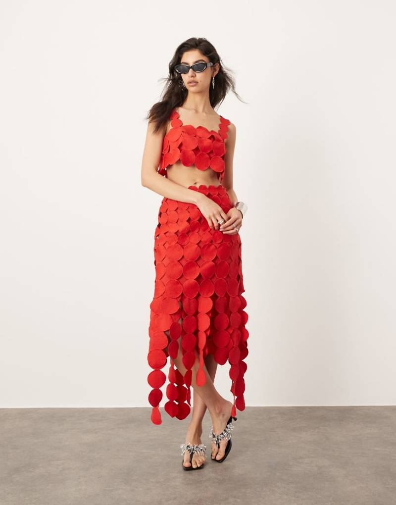 ASOS EDITION - Midirock in Rot mit markantem Kreisdesign, Kombiteil-Bunt von ASOS EDITION