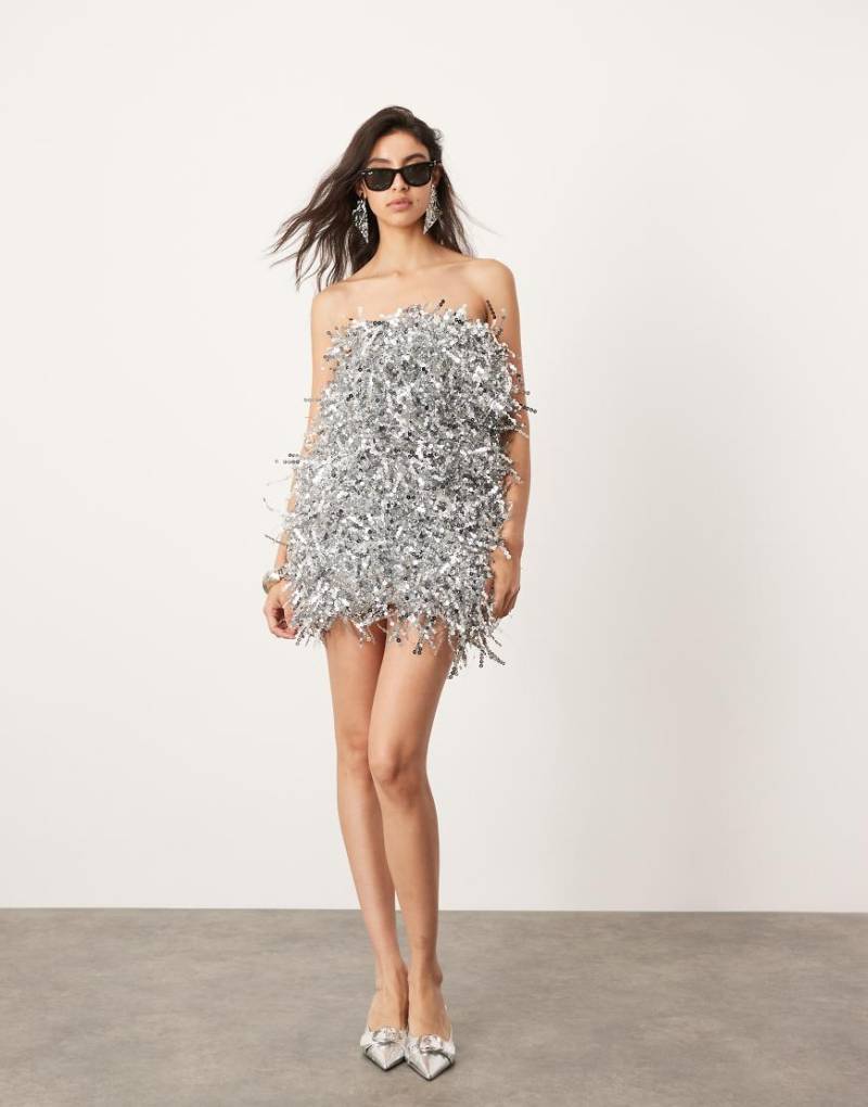 ASOS EDITION - Mini-Bandeau-Kleid mit Paillettenfransen in Silber von ASOS EDITION