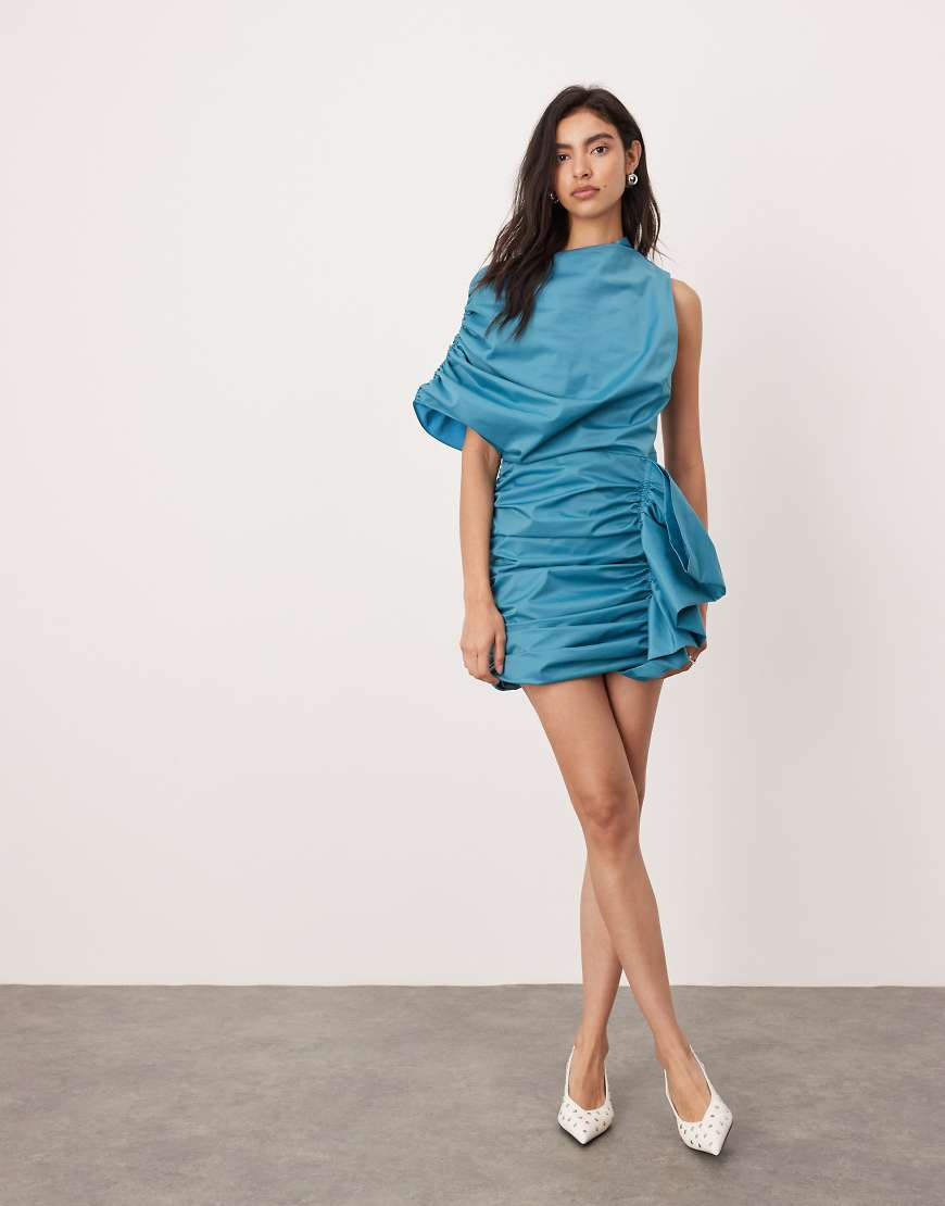 ASOS EDITION - Strukturiertes Minikleid in Blaugrün mit Raffung-Schwarz von ASOS EDITION