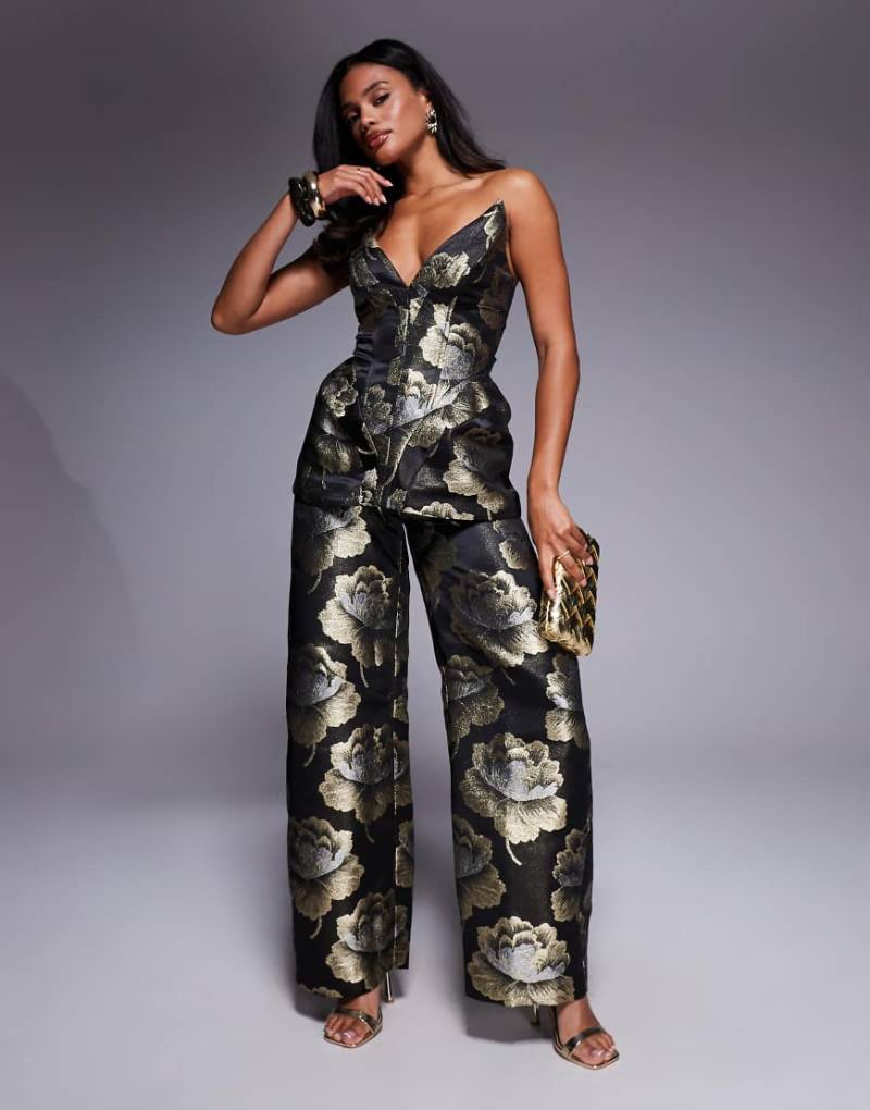 ASOS LUXE - Barrel-Hose aus Jacquard in Schwarz mit goldenem Blumenmuster-Bunt von ASOS Luxe
