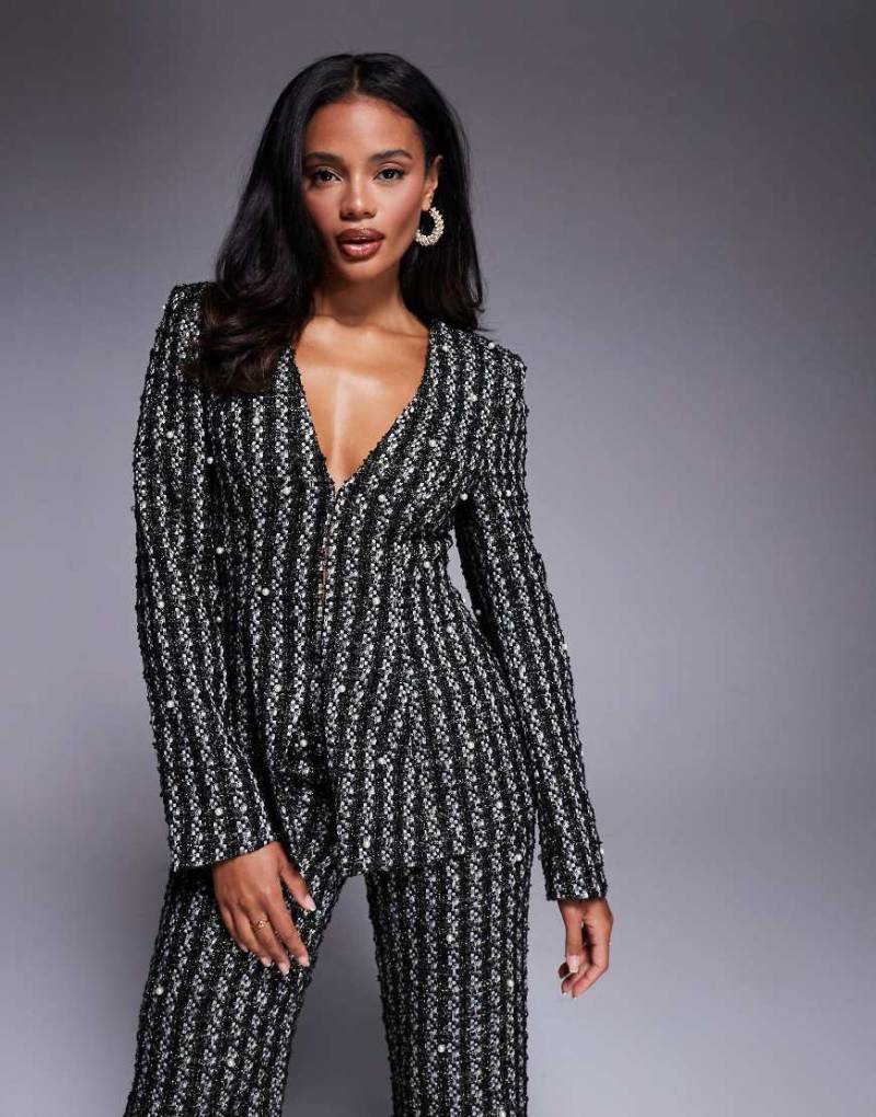 ASOS LUXE - Bouclé-Blazer in Schwarz mit Perlenverzierung, Kombiteil von ASOS Luxe