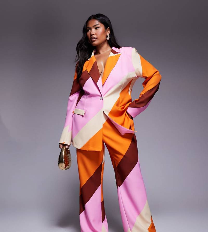 ASOS LUXE Curve - Elegante Anzughose mit Streifenmuster, Kombiteil-Rosa von ASOS Luxe