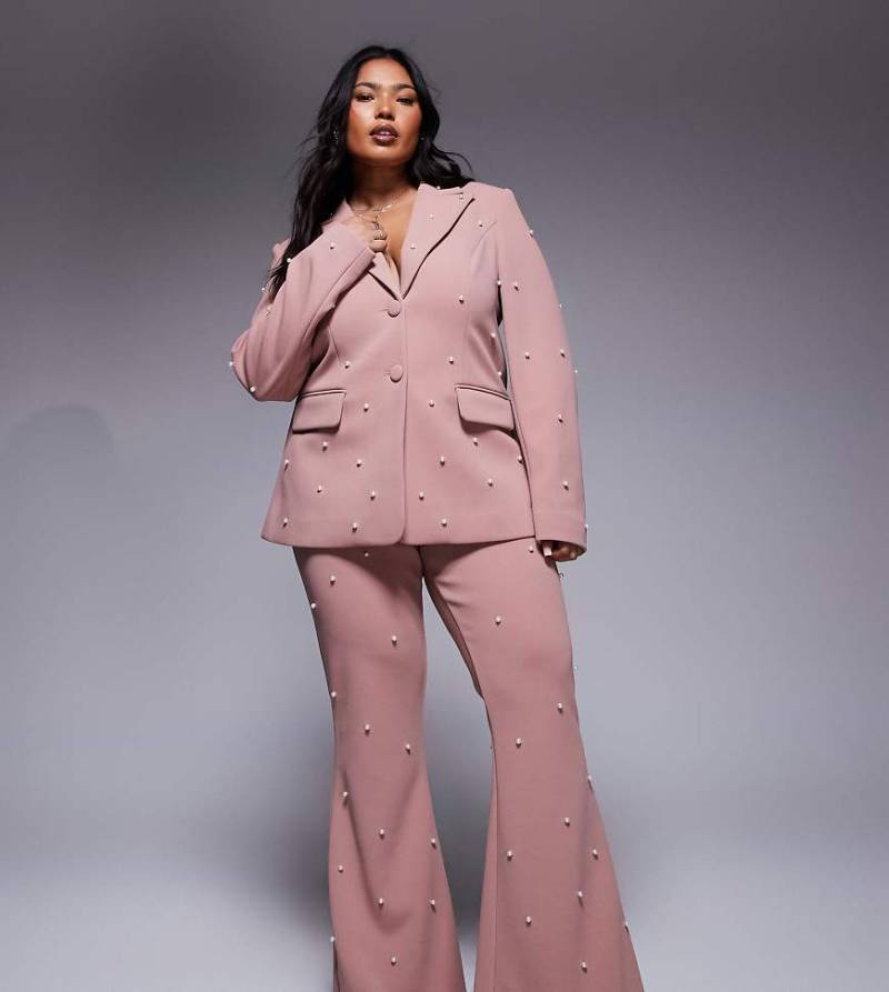 ASOS LUXE Curve - Elegante Hose in Altrosa mit Perlenbesatz, Kombiteil von ASOS LUXE