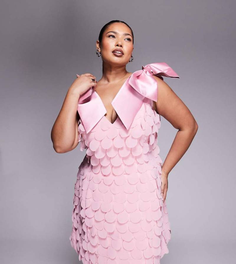 ASOS LUXE Curve - Minikleid in Hellrosa mit Scheibenverzierung und Schleifenträgern von ASOS LUXE