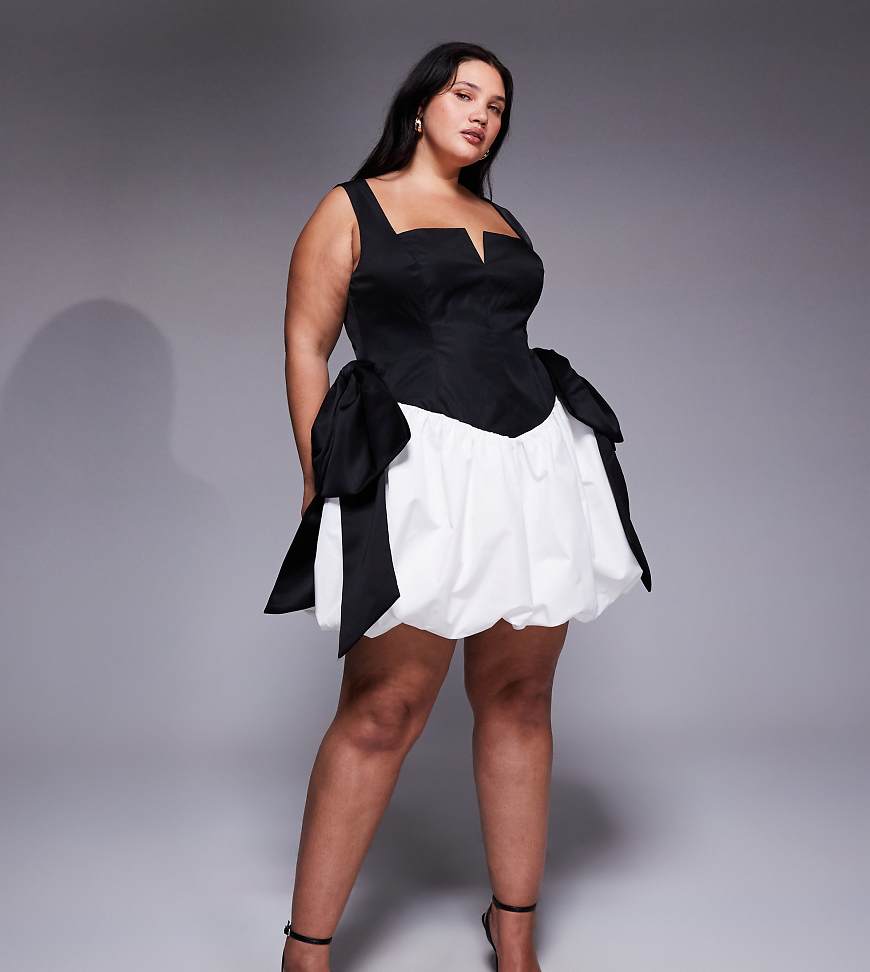 ASOS LUXE Curve - Minikleid in Schwarzweiß mit Schleife und Ballonsaum ASOS LUXE Curve - Minikleid in Schwarzweiß mit Schleife und Ballonsaum von ASOS LUXE