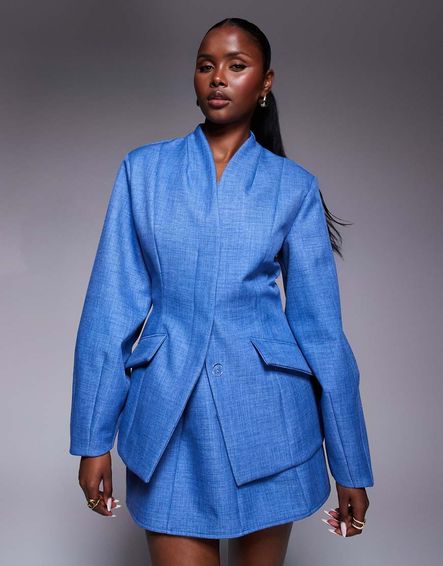ASOS LUXE - Eleganter, geformter Blazer aus strukturiertem Leinen in Chambray-Blau, Kombiteil von ASOS LUXE