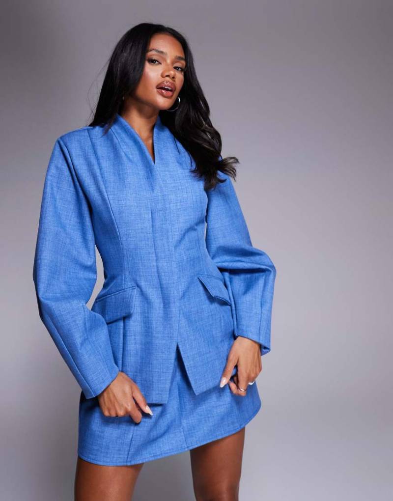 ASOS LUXE - Eleganter, geformter Blazer aus strukturiertem Leinen in Chambray-Blau, Kombiteil von ASOS LUXE