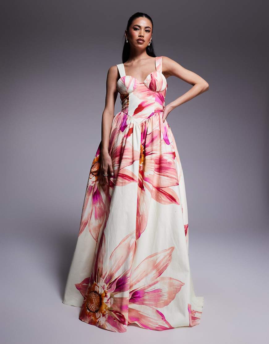 ASOS LUXE - Hochwertiges Maxikleid mit überdimensionalem Blumenmuster-Weiß von ASOS LUXE