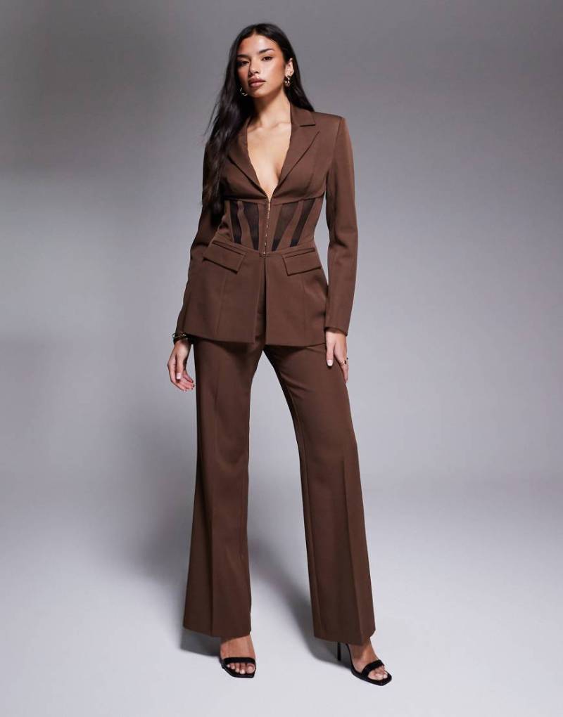 ASOS LUXE - Hose in Braun mit geradem Schnitt, Kombiteil-Brown von ASOS Luxe