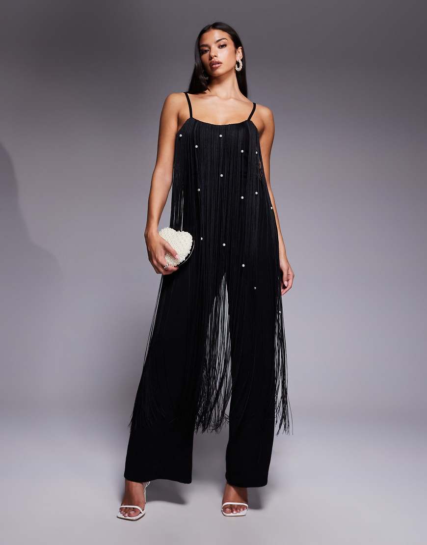 ASOS LUXE - Jumpsuit in Schwarz mit Perlenverzierung und Fransenbesatz ASOS LUXE - Jumpsuit in Schwarz mit Perlenverzierung und Fransenbesatz von ASOS LUXE