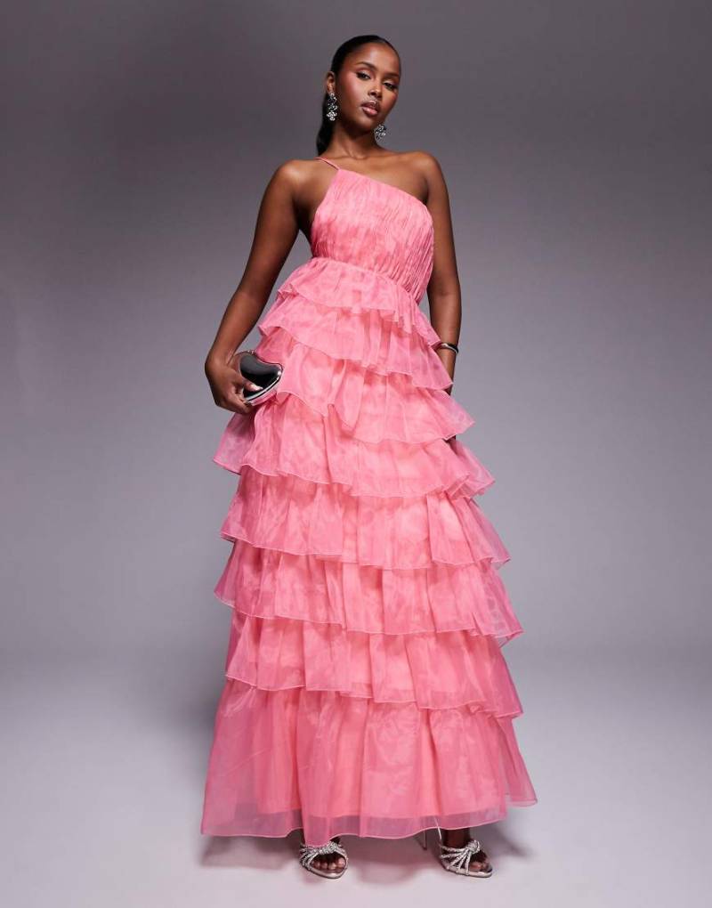 ASOS LUXE - Maxikleid aus Organza in Rosa mit asymmetrischem Rüschen-Design von ASOS Luxe