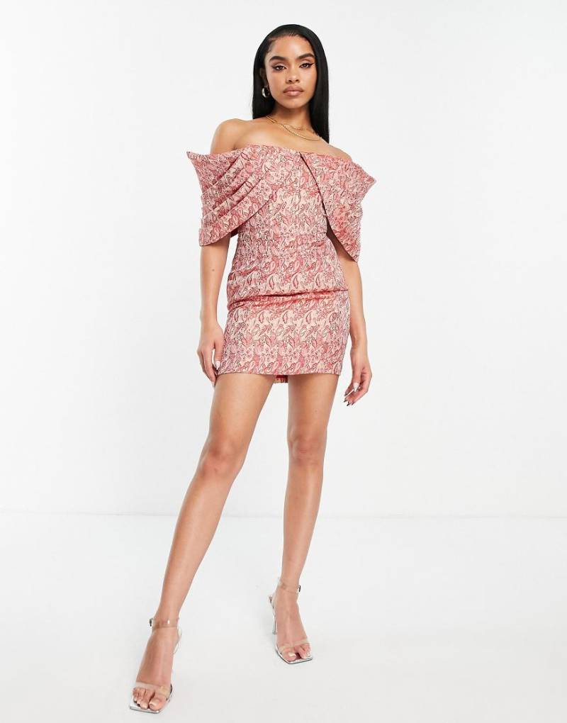 ASOS LUXE - Minikleid aus Bardot-Jacquard mit Falten-Design in Paisley-Print-Bunt von ASOS Luxe