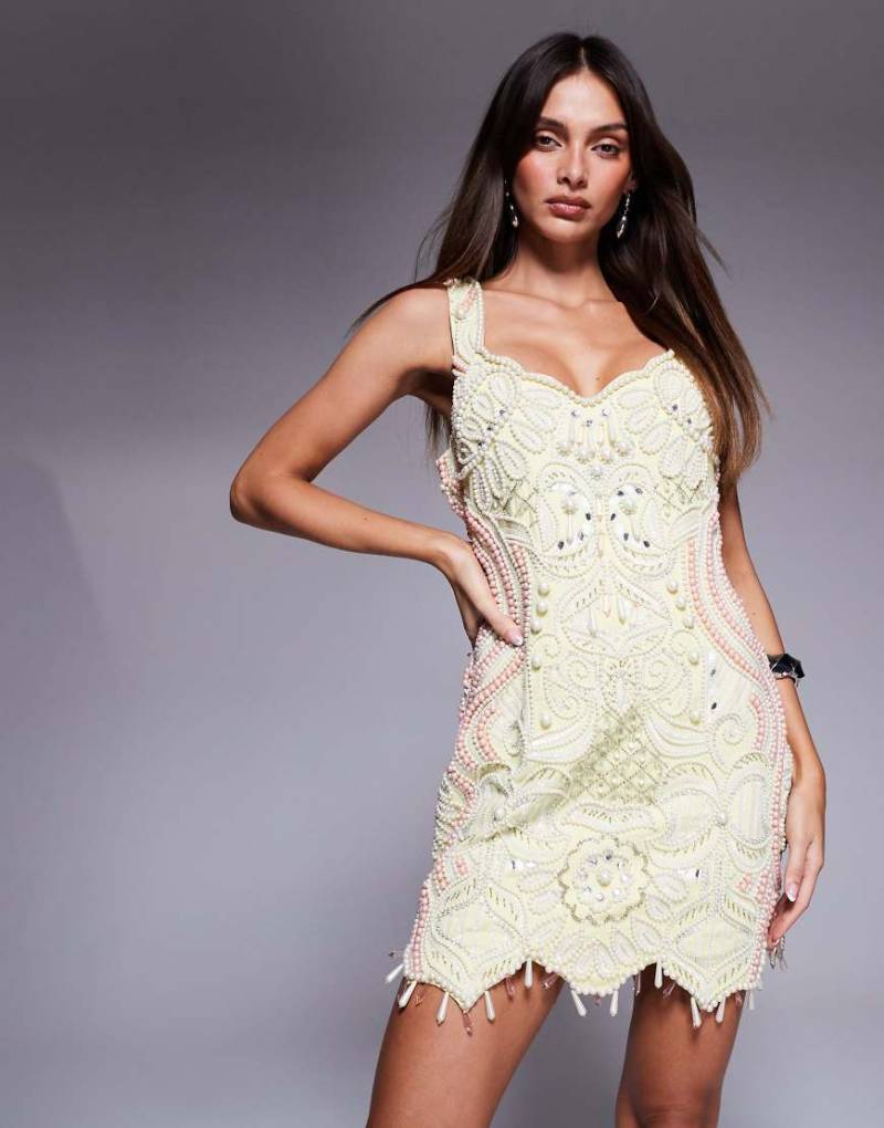 ASOS LUXE - Minikleid in Rosa und Gelb mit Perlenverzierung von ASOS LUXE