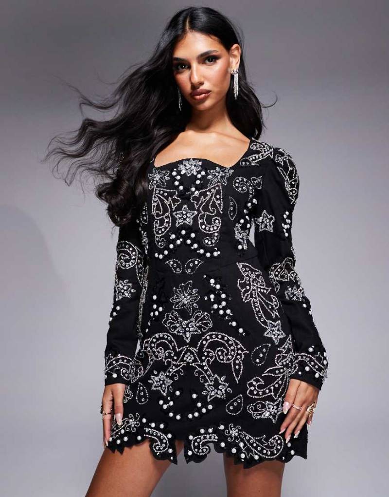 ASOS LUXE - Minikleid in Schwarz mit silberner Verzierung von ASOS LUXE