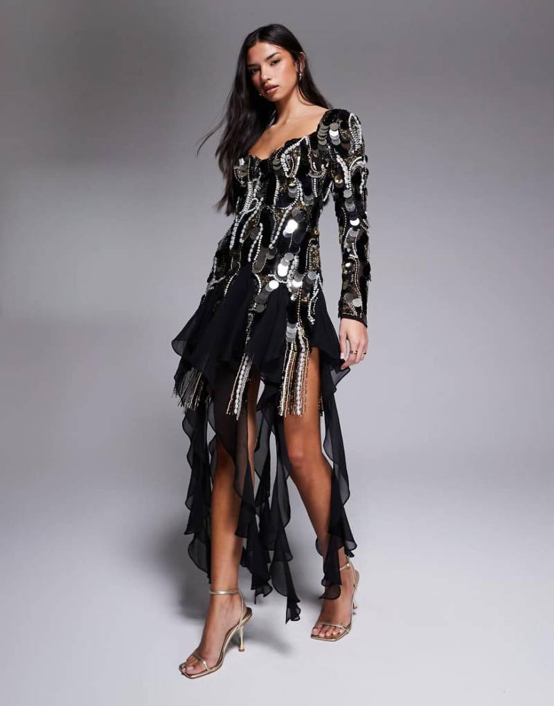 ASOS LUXE - Minikleid in Schwarz mit verziertem Besatz aus Chiffon ASOS LUXE - Minikleid in Schwarz mit verziertem Besatz aus Chiffon von ASOS LUXE