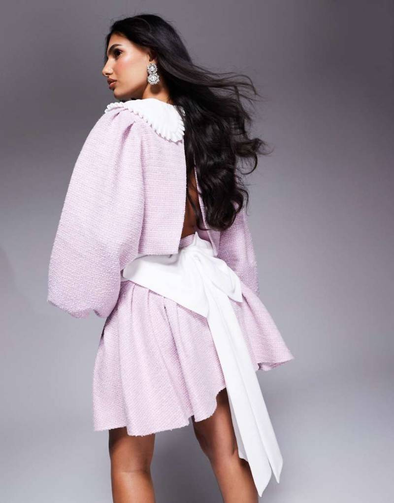 ASOS LUXE - Minirock aus Bouclé-Strick in Flieder mit Schleife auf der Rückseite, Kombiteil-Rosa von ASOS Luxe