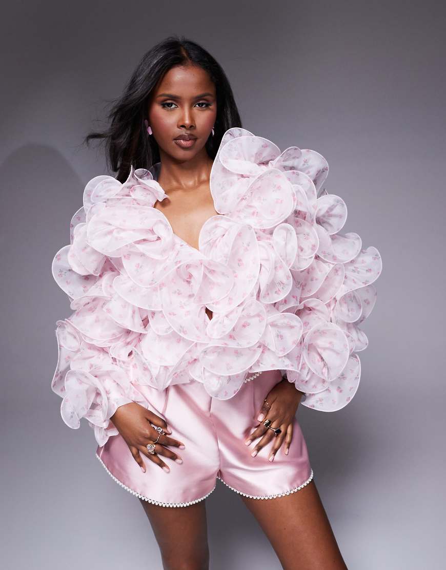 ASOS LUXE - Organza-Jacke aus Draht-Blumenrüschen mit Blümchenmuster-Rosa ASOS LUXE - Organza-Jacke aus Draht-Blumenrüschen mit Blümchenmuster-Rosa von ASOS LUXE