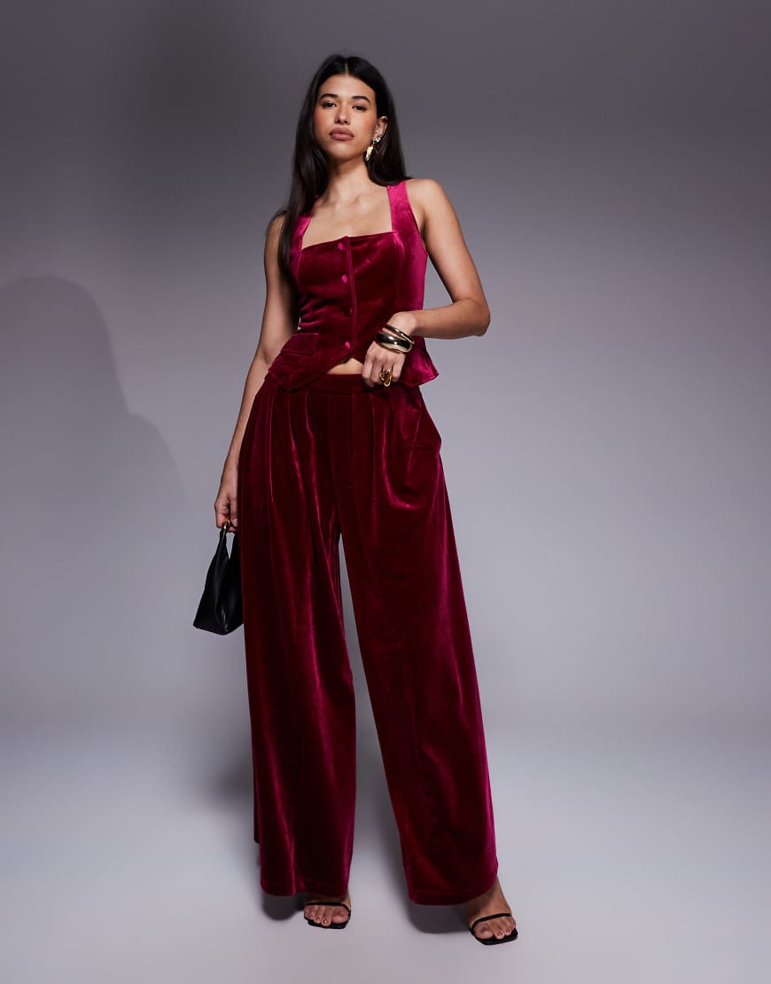 ASOS LUXE - Plissierte Hose aus Samt in Rosa, Kombiteil von ASOS Luxe