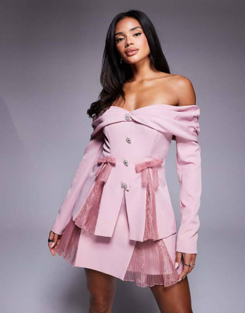 ASOS LUXE - Schulterfreier, eleganter Blazer aus Organza in Altrosa mit Falten, Kombiteil von ASOS Luxe