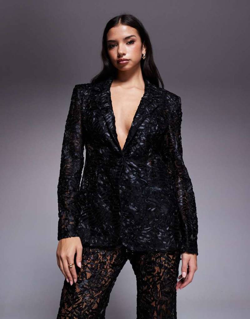 ASOS LUXE - Taillierter Blazer aus Spitze in Schwarz, Kombiteil von ASOS LUXE