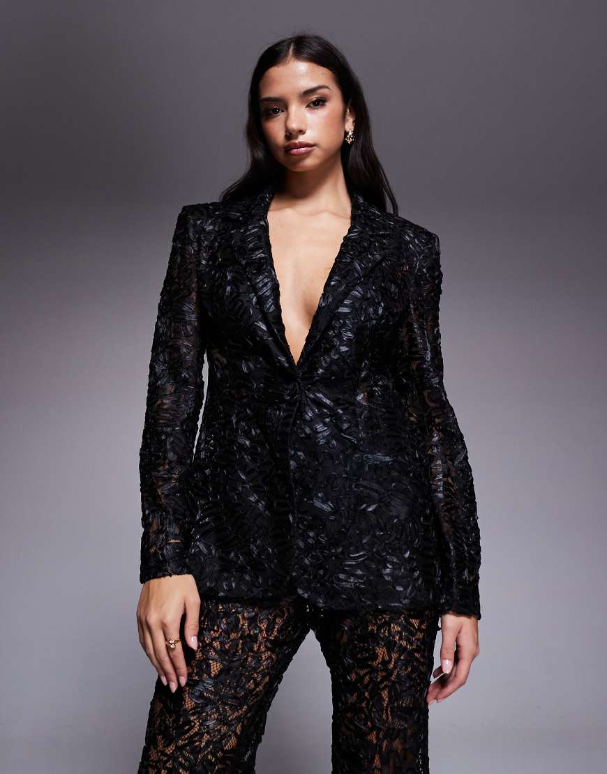 ASOS LUXE - Taillierter Blazer aus Spitze in Schwarz, Kombiteil von ASOS LUXE