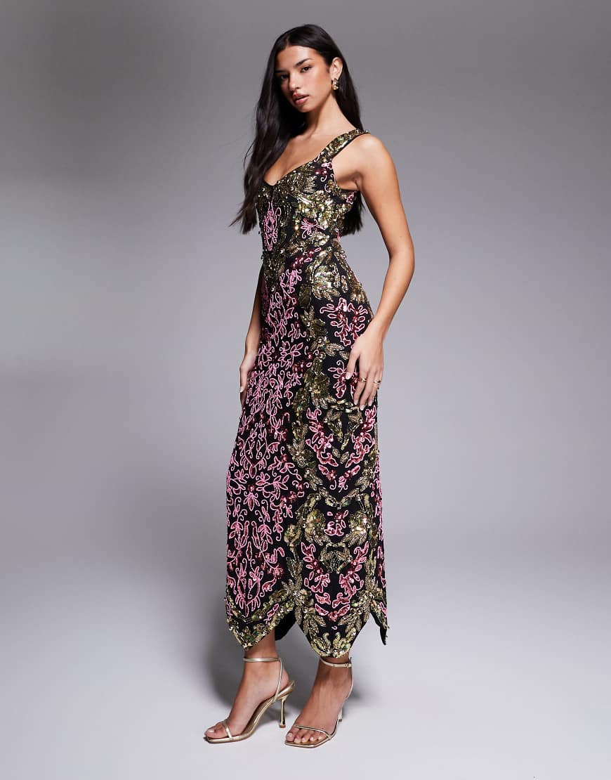 ASOS LUXE - Verziertes Maxikleid in Schwarz und Gold mit Perlenbesatz-Bunt ASOS LUXE - Verziertes Maxikleid in Schwarz und Gold mit Perlenbesatz-Bunt von ASOS LUXE