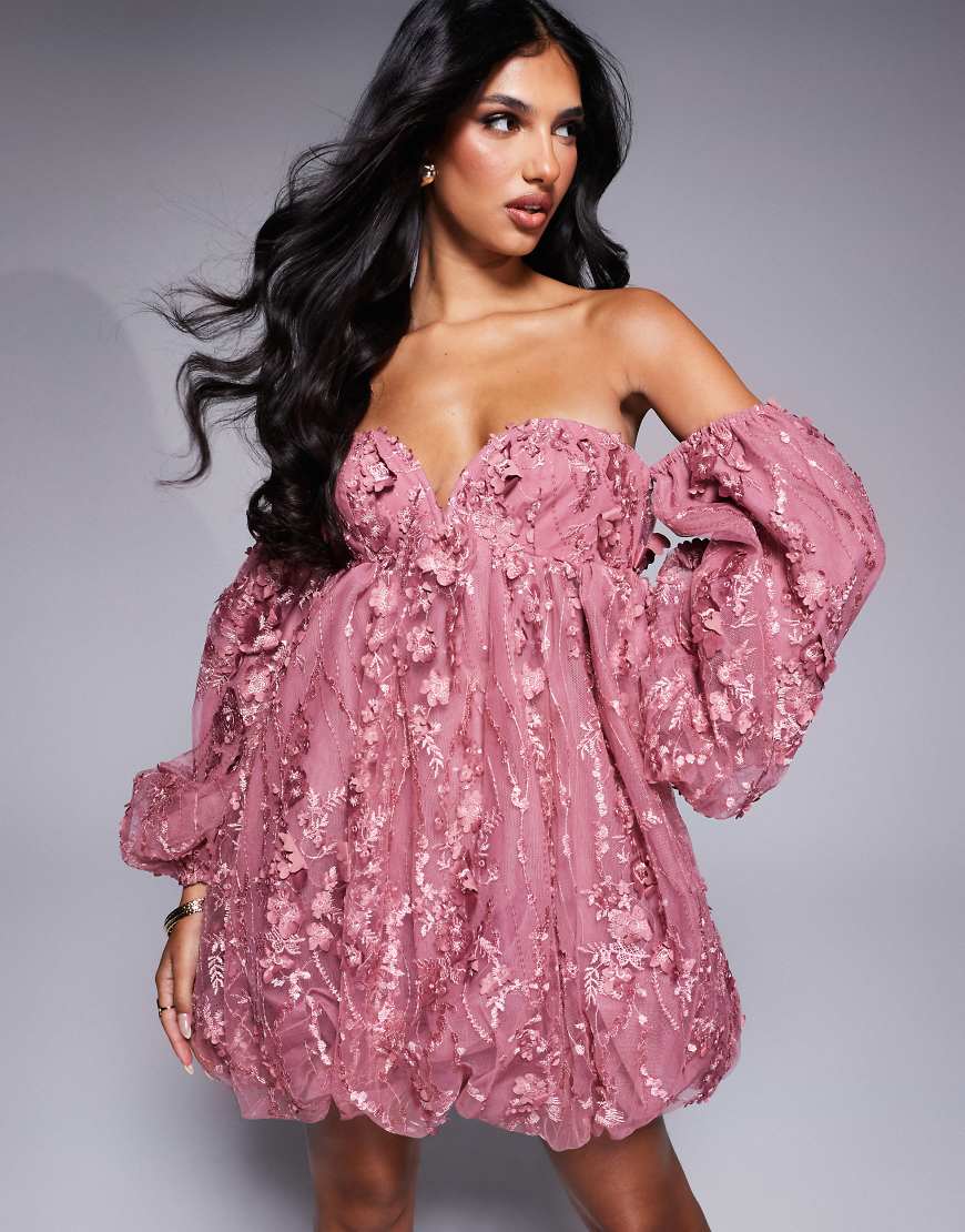 ASOS LUXE embellished lace bandeau bubble mini dress in rose-Bunt von ASOS LUXE