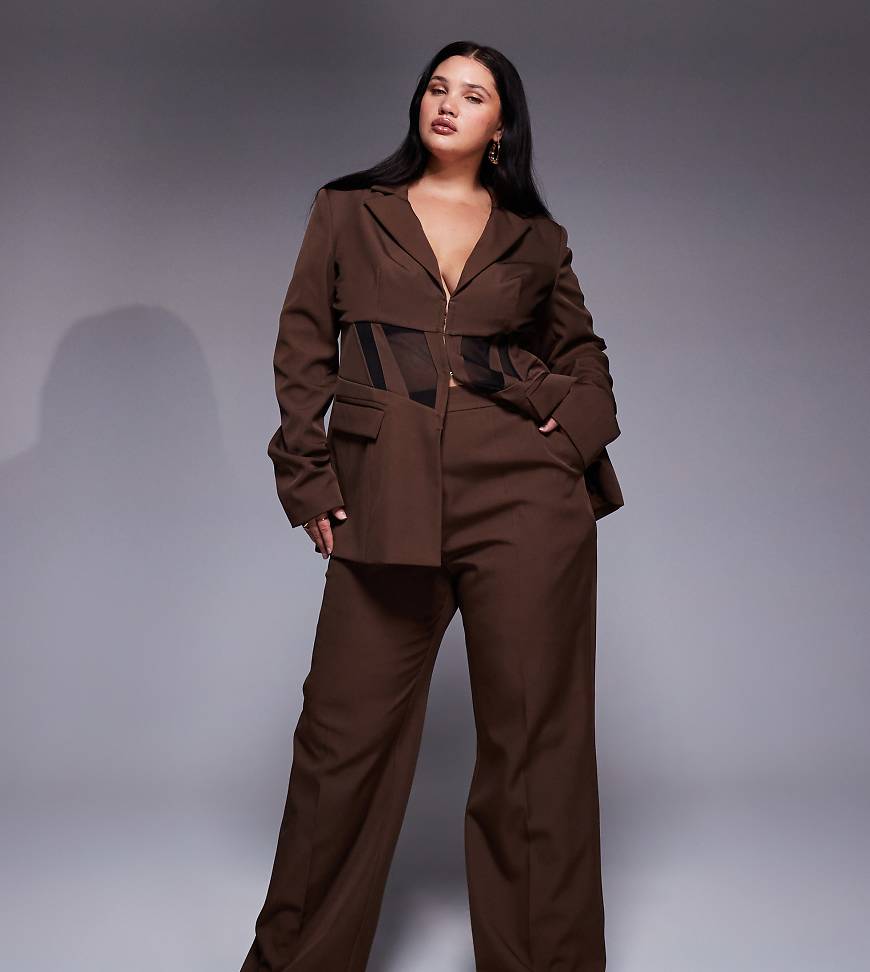 ASOS LUXE Curve - Hose in Braun mit geradem Schnitt, Kombiteil-Brown von ASOS Luxe
