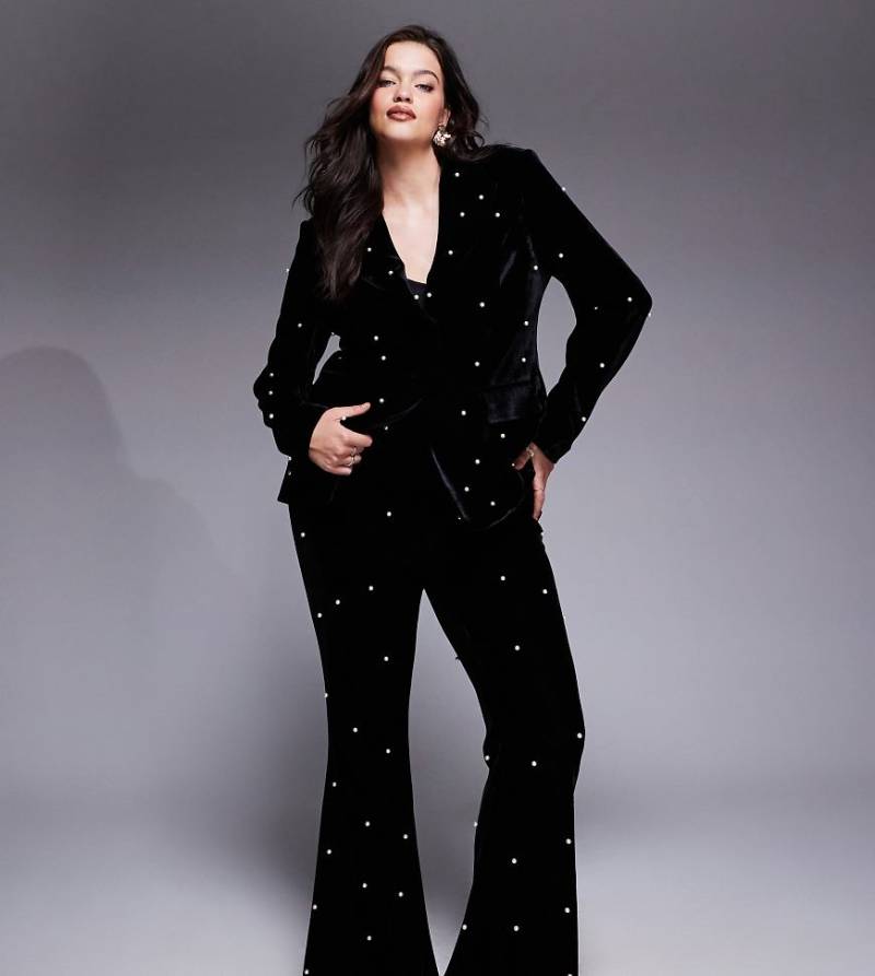 ASOS LUXE Curve - Samthose in Schwarz mit Perlenverzierung, Kombiteil von ASOS LUXE