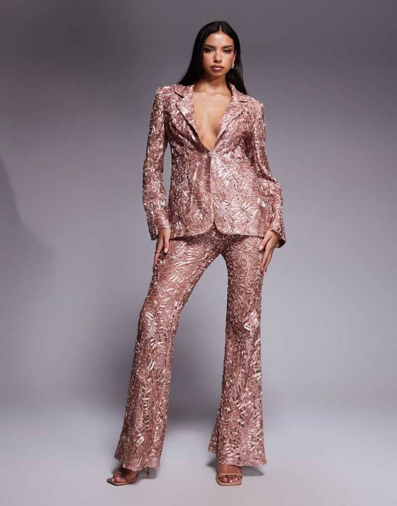 ASOS LUXE - Elegante Schlaghose aus Spitze in Altrosa, Kombiteil von ASOS Luxe