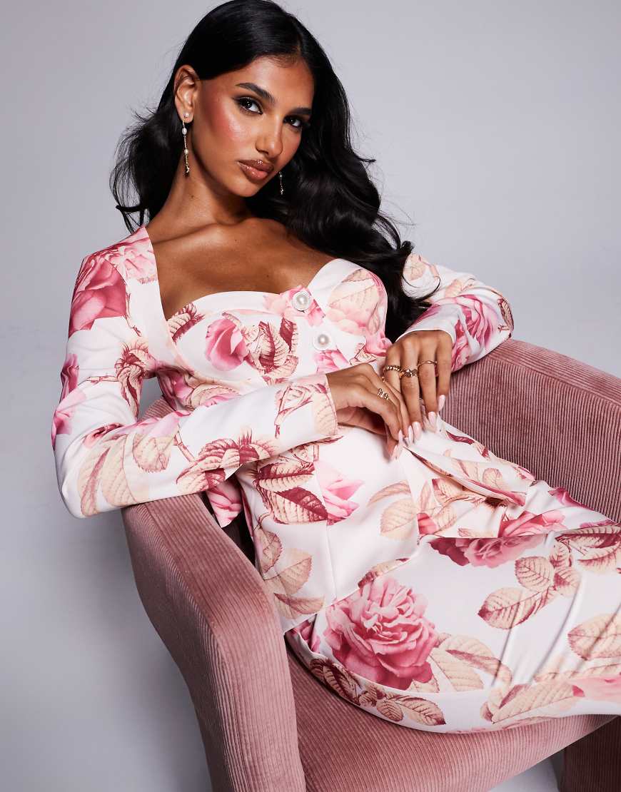 ASOS LUXE - Eleganter Blazer mit Rosenprint, Herzausschnitt und Schleife am Rücken-Bunt von ASOS LUXE