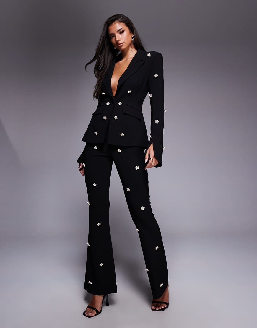 ASOS LUXE - Verzierte Schlaghose in Schwarz, Kombiteil von ASOS Luxe