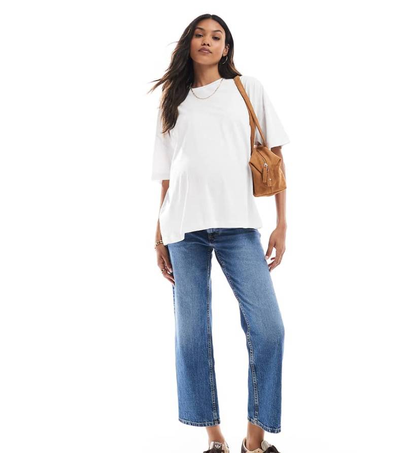 ASOS DESIGN Materity - Bequeme Umstands-Stretch-Jeans in dunklem Authentic-Mittelblau mit geradem Schnitt von ASOS Maternity