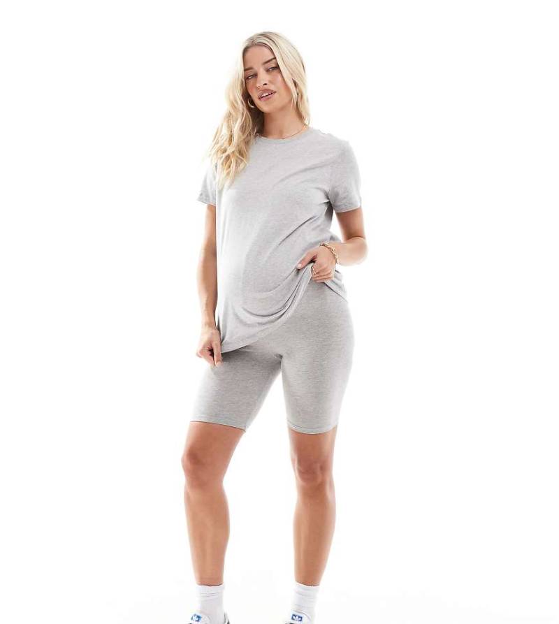 ASOS DESIGN Maternity - Basic-Leggingsshorts mit Überbauchbund in Grau meliert von ASOS Maternity