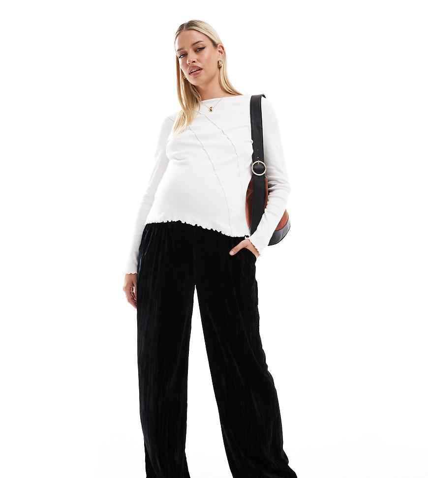 ASOS DESIGN Maternity - Hose zum Reinschlüpfen aus Knittersamt in Schwarz, Umstandsmode von ASOS Maternity