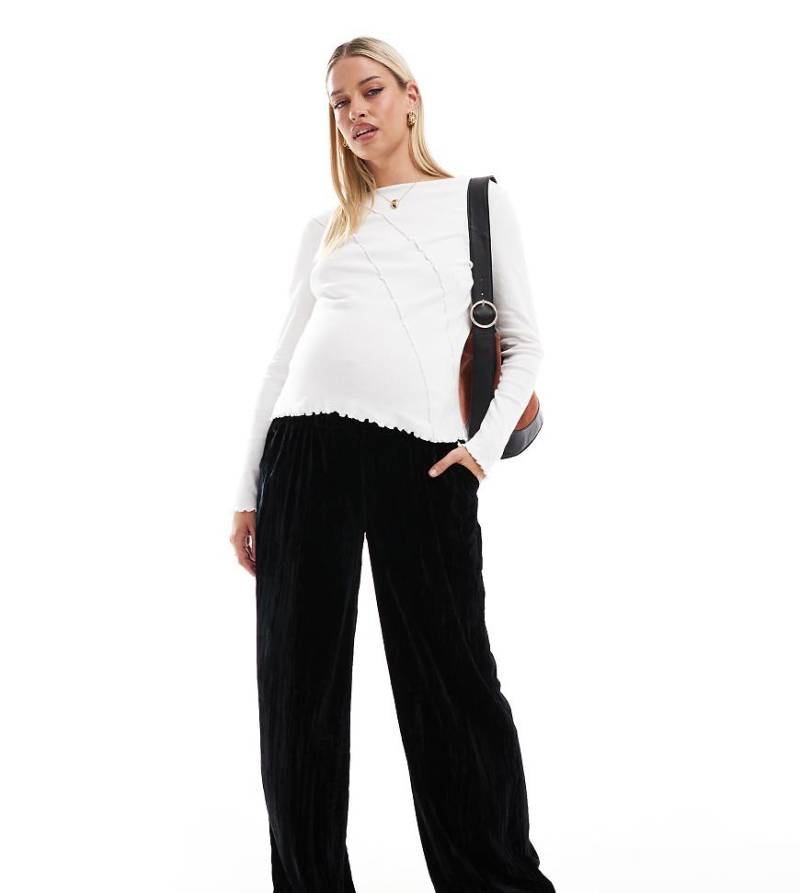 ASOS DESIGN Maternity - Hose zum Reinschlüpfen aus Knittersamt in Schwarz, Umstandsmode von ASOS Maternity