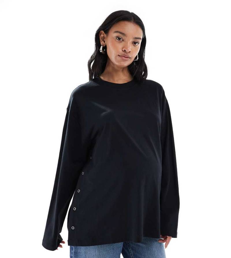 ASOS DESIGN Maternity - Langärmliges Shirt in Schwarz mit Stillfunktion-Bunt von ASOS Maternity