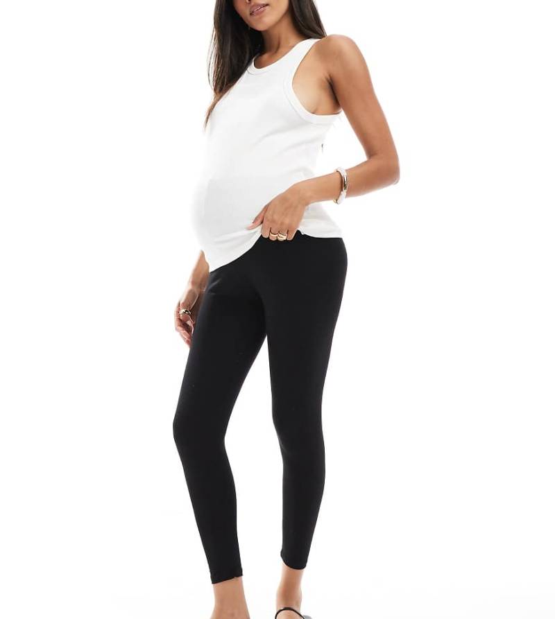 ASOS DESIGN Maternity - Leggings in Schwarz mit Überbauchbund von ASOS Maternity