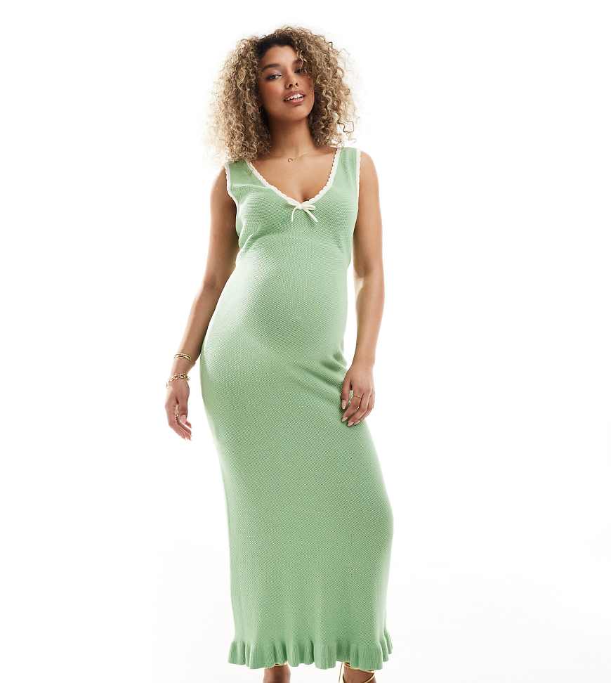 ASOS DESIGN Maternity - Maxikleid aus Strick mit Perlmuster in Grün und kontrastierender Verzierung in Creme-Bunt ASOS DESIGN Maternity - Maxikleid aus Strick mit Perlmuster in Grün und kontrastierender Verzierung in Creme-Bunt von ASOS Maternity