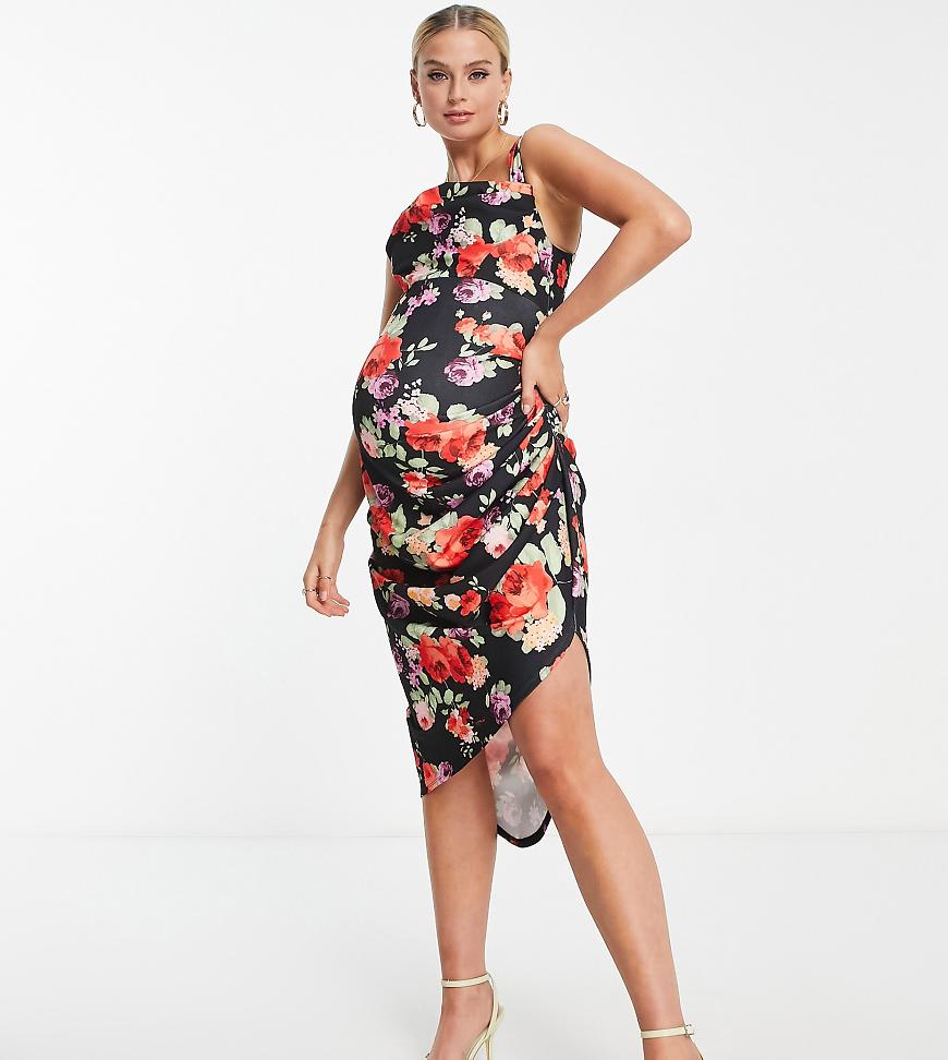 ASOS DESIGN Maternity - Midi-Bleistiftkleid mit Blumenmuster und Wasserfallausschnitt-Bunt ASOS DESIGN Maternity - Midi-Bleistiftkleid mit Blumenmuster und Wasserfallausschnitt-Bunt von ASOS Maternity