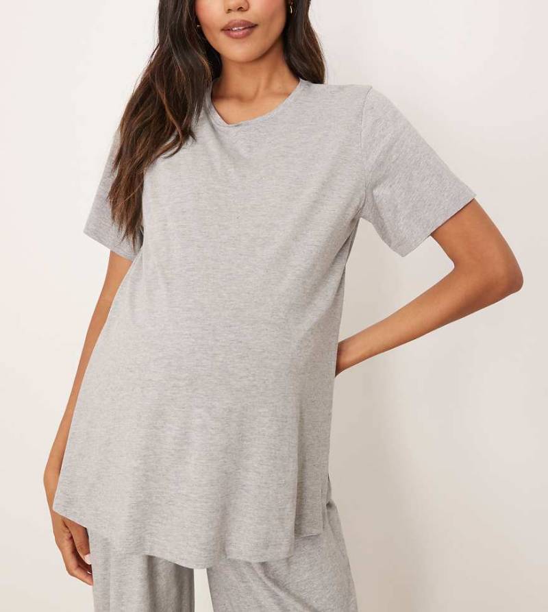 ASOS DESIGN Maternity - Mix & Match - Exklusives Pyjama-T-Shirt aus Baumwolle in meliertem Grau mit Stillfunktion-Schwarz von ASOS Maternity