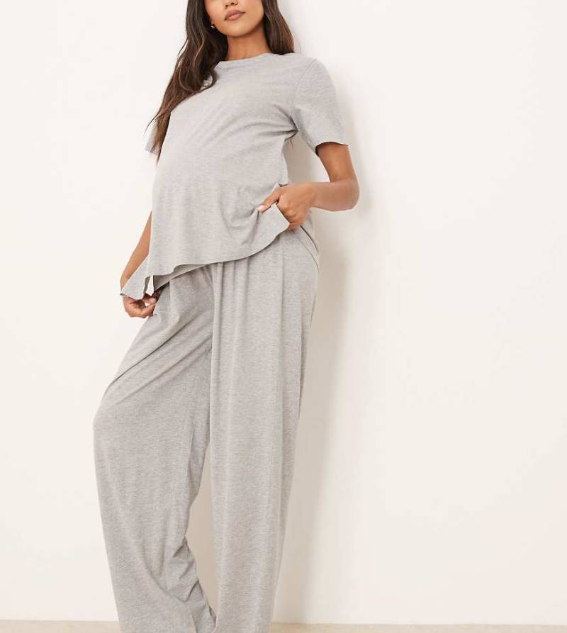 ASOS DESIGN Maternity - Mix and Match - Pyjamahose aus Baumwolle in meliertem Grau-Schwarz von ASOS Maternity