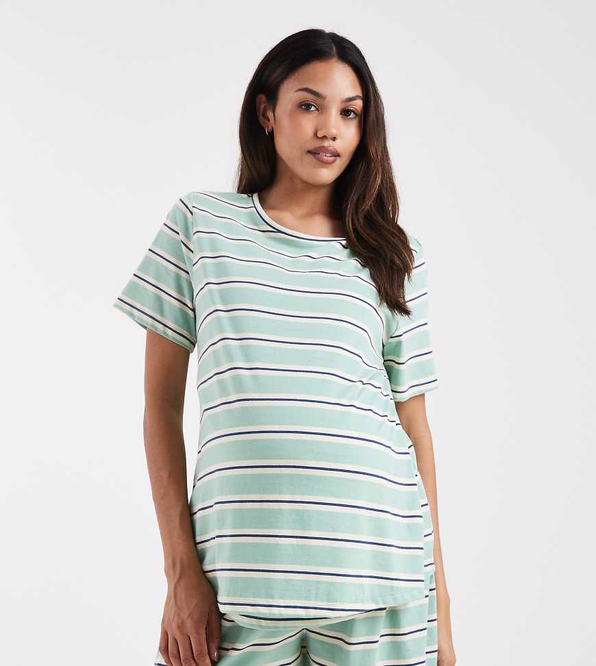 ASOS DESIGN Maternity - Mix & Match - Gestreifte Pyjama-Shorts in Salbeigrün und Blau mit Boxer-Design von ASOS Maternity