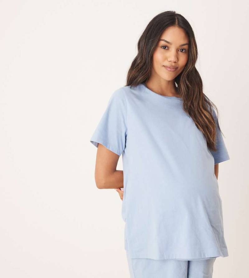 ASOS DESIGN Maternity - Mix & Match - Pyjama-T-Shirt in Blau mit Seitenschlitz von ASOS Maternity