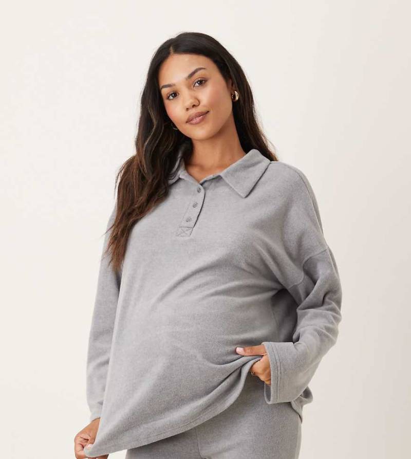 ASOS DESIGN Maternity - Mix & Match - Umstandssweatshirt aus leichtem Fleece in Hellgrau mit Kragen von ASOS Maternity