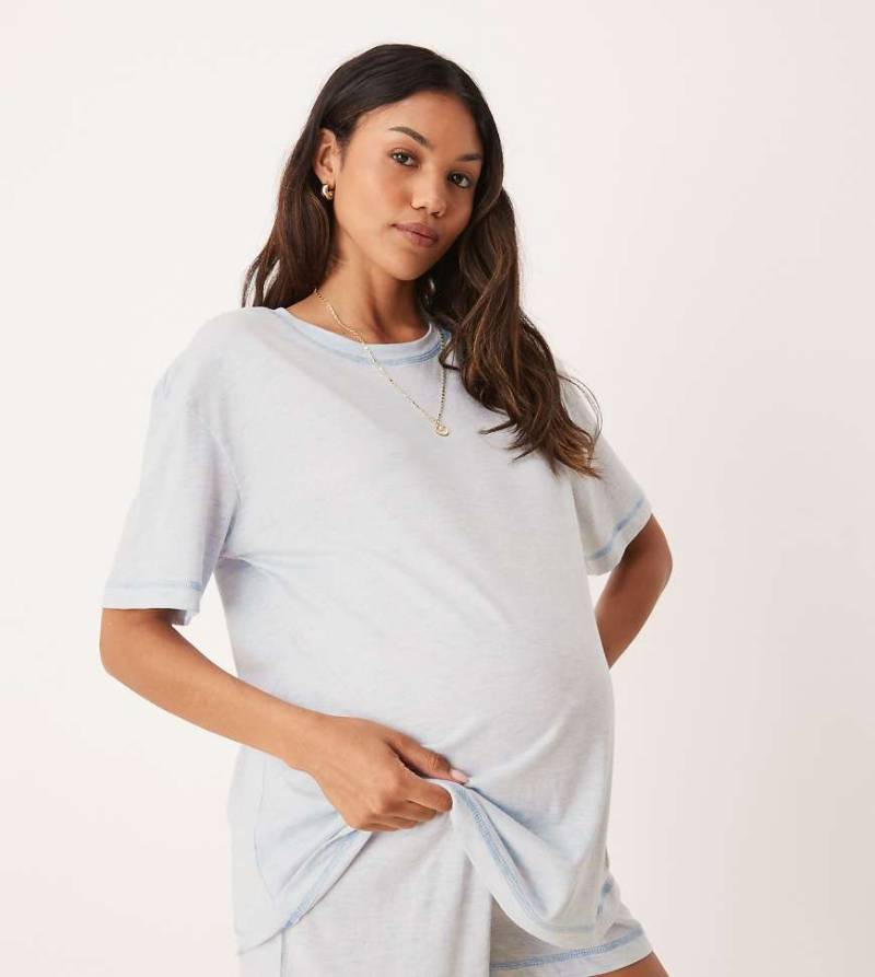 ASOS DESIGN Maternity - Pyjama aus Oversize-T-Shirt und Shorts in Blau meliert, Umstandsmode-Grün von ASOS Maternity