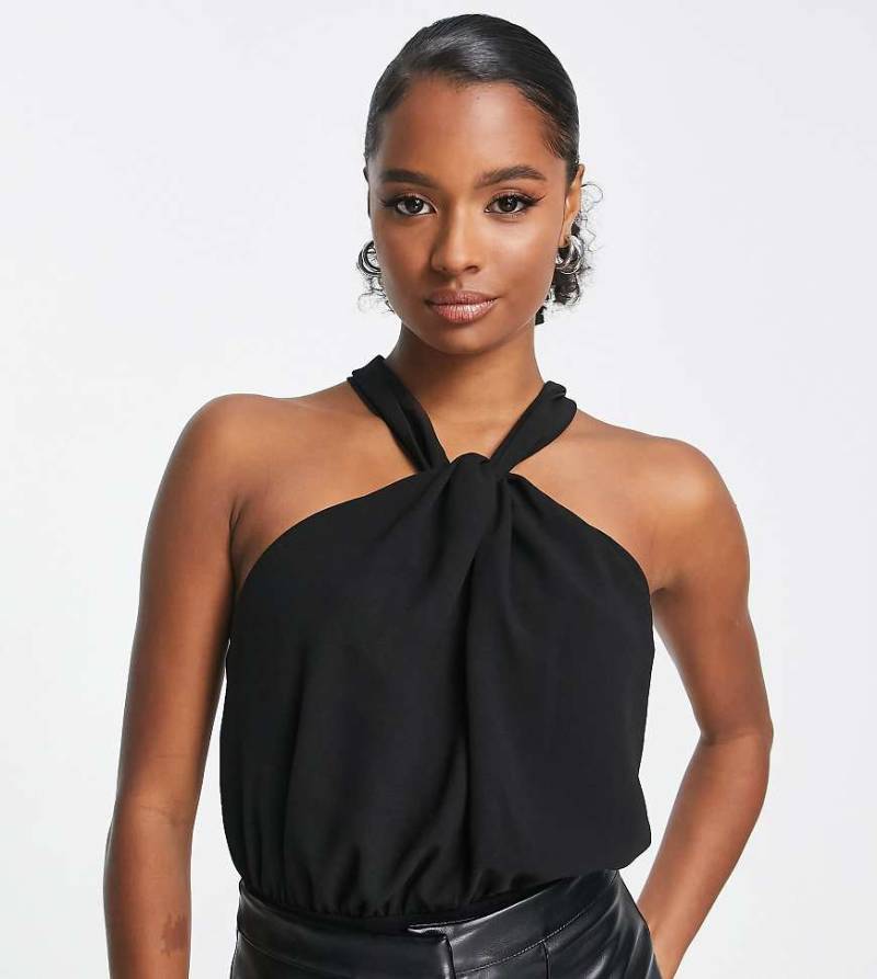 ASOS DESIGN Petite - Body in Schwarz mit Detail und geknoteter Rückenpartie von ASOS Petite