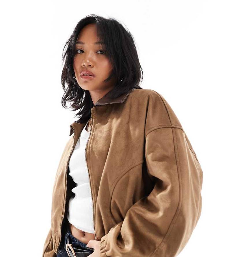 ASOS DESIGN Petite - Bomberjacke aus Wildlederimitat in Mokka-Braun von ASOS Petite