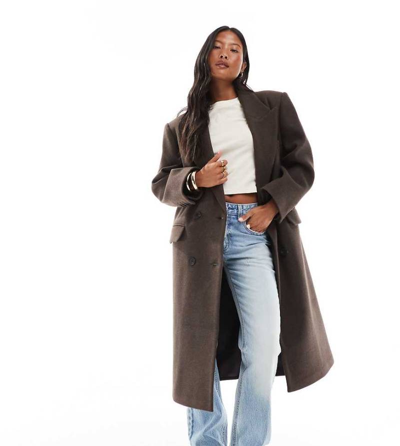 ASOS DESIGN Petite - Dad-Mantel in meliertem Schokobraun mit Oversize-Schnitt-Grün von ASOS Petite